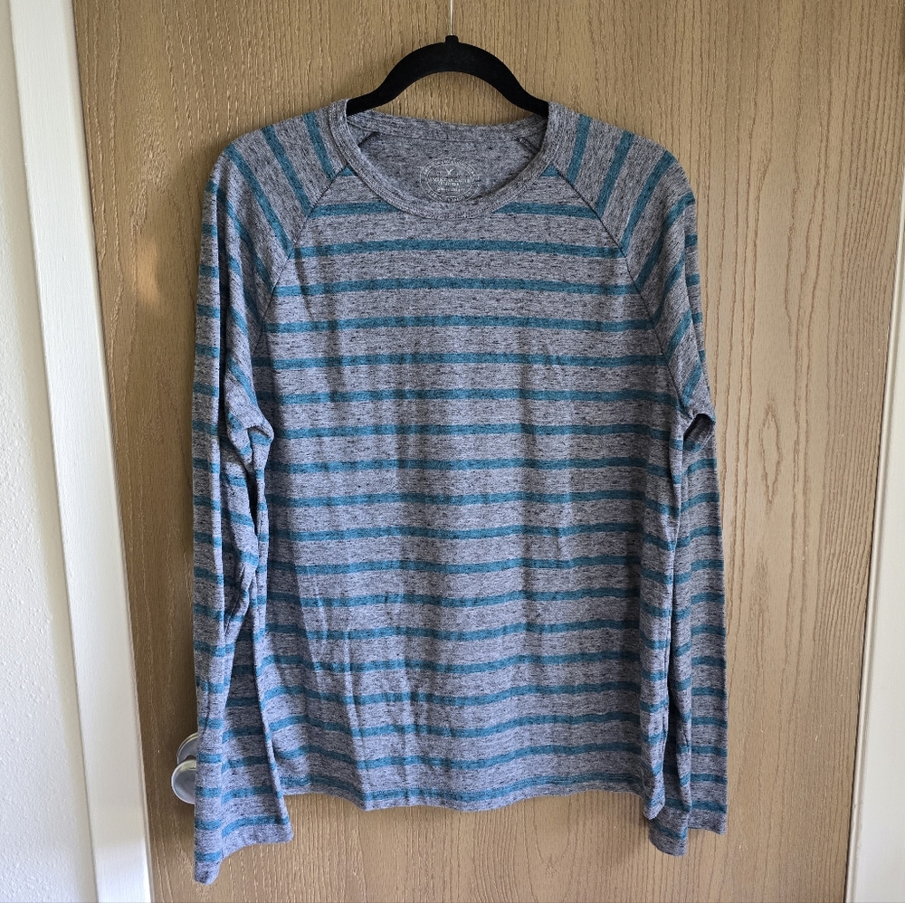 American Eagle Outfitters teal & gray striped long sleeve tee